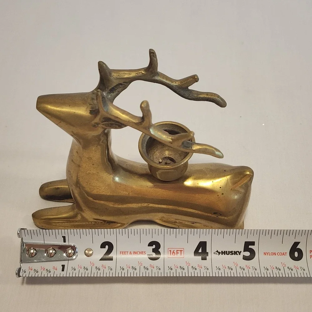 Vintage Solid Brass Reindeer Candle Holder‎ Set Standing and Resting Deer MCM